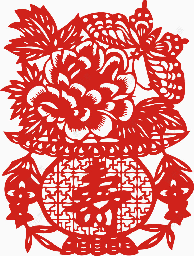 寿字花篮剪纸窗花春节元旦剪纸