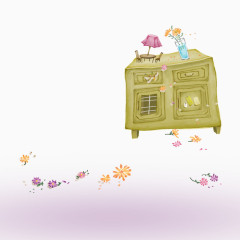 柜子上面的台灯花朵