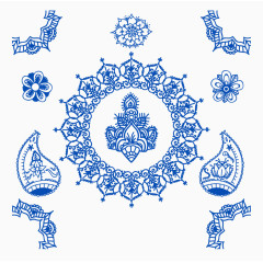 矢量手绘蓝色花朵装饰图案