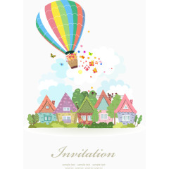 装饰童话小城镇和热气球