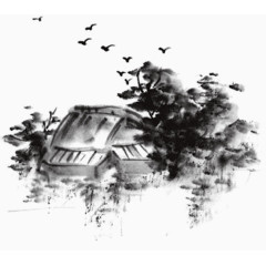 水墨画茅草屋七夕情人节