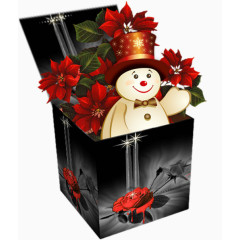 卡通盒子里的鲜花与雪人