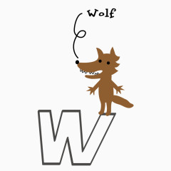 卡通狼与W字母矢量图