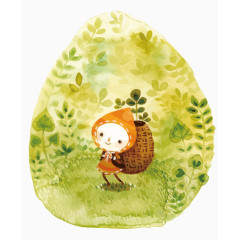 矢量采蘑菇的小姑娘