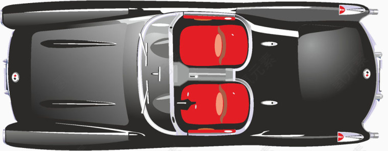 卡通手绘黑色敞篷跑车俯视图