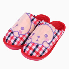 红色格纹可爱毛绒拖鞋