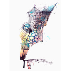 创意水彩建筑造型