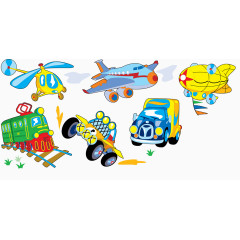 矢量卡通飞机火车汽车