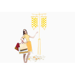 卡通手绘美女购物素材