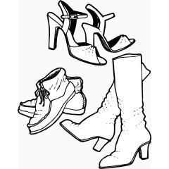 黑白线描矢量女士鞋子