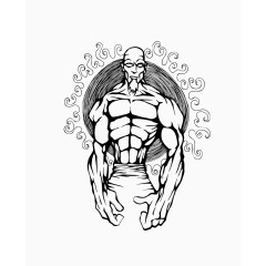 矢量黑色线条健身老人日本