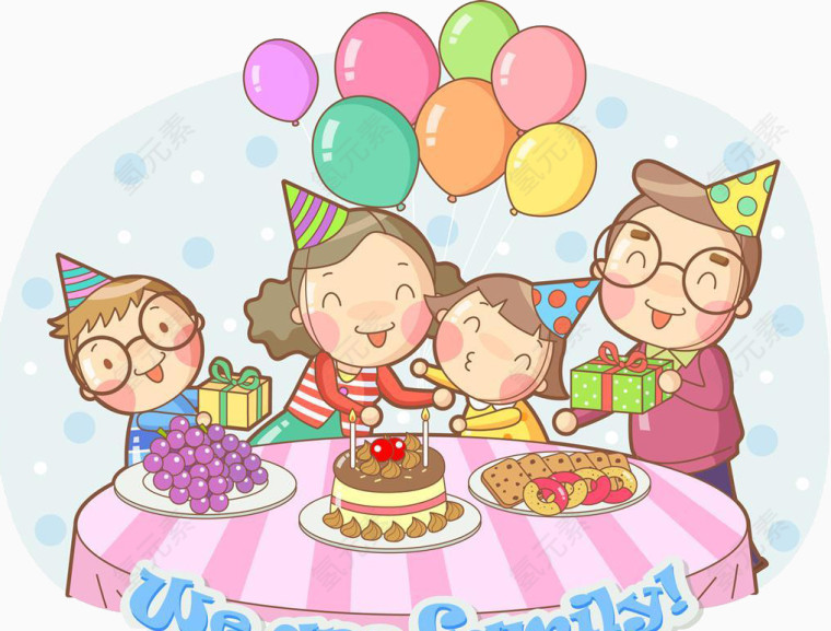 一家人开生日派对蛋糕
