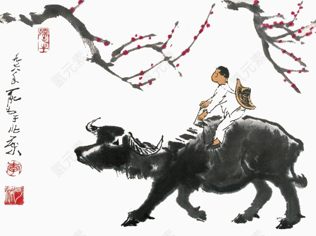 水墨放牛童