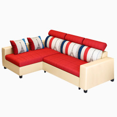 小户型客厅皮布布艺沙发组合