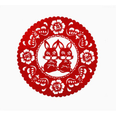 玉兔剪纸窗花素材