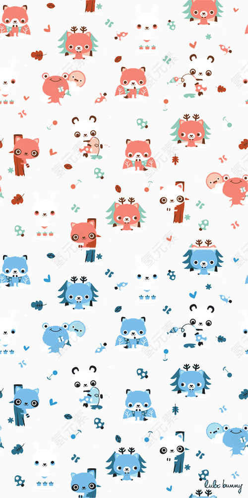 小熊小兔粉蓝背景