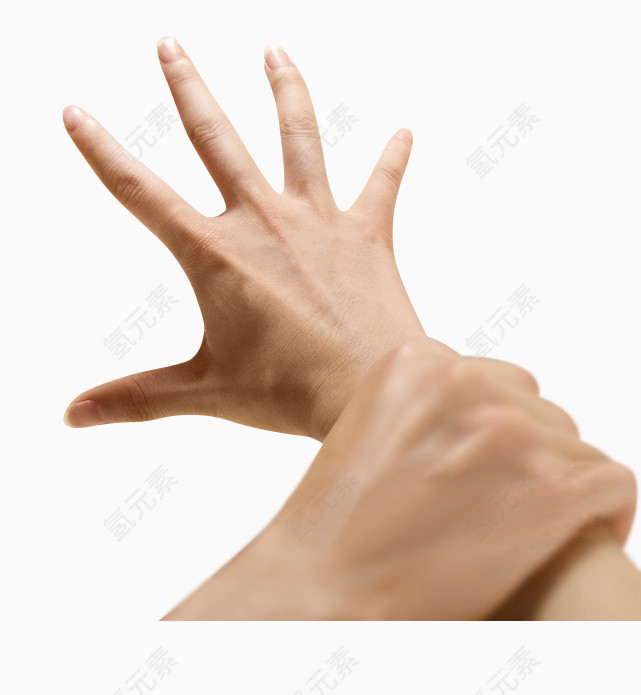 伸开的手掌两手相握