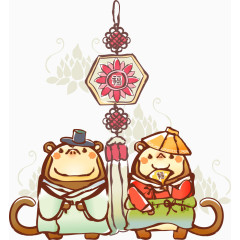 中国结前的矢量兔子