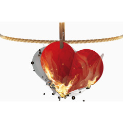 夹在绳子上的燃烧的心