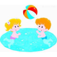 卡通小孩玩水素材