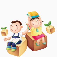 将书籍顶到头上的小学生
