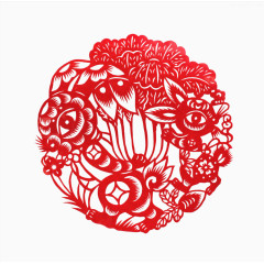 玉兔白菜剪纸窗花