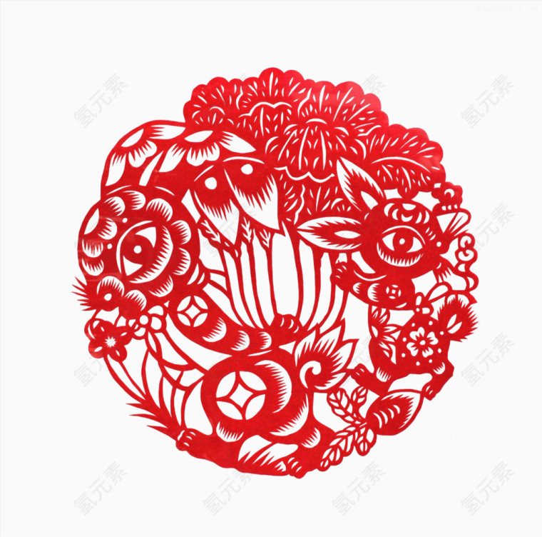 玉兔白菜剪纸窗花