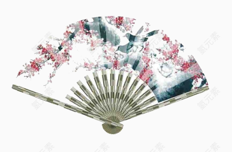 梅花树上的小鸟图案扇子