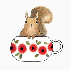 坐在杯子的小松鼠