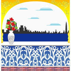 手绘窗外风景矢量图