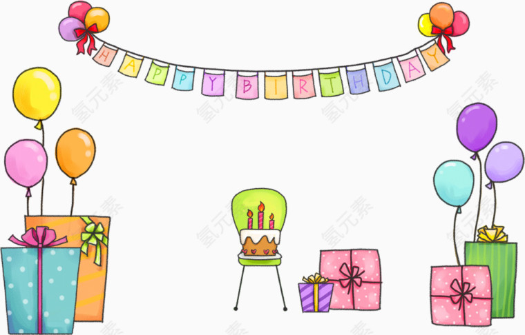 卡通拉旗与礼盒