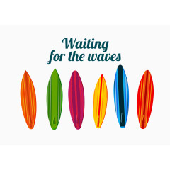 矢量彩色鲜艳六款海滩冲浪滑板