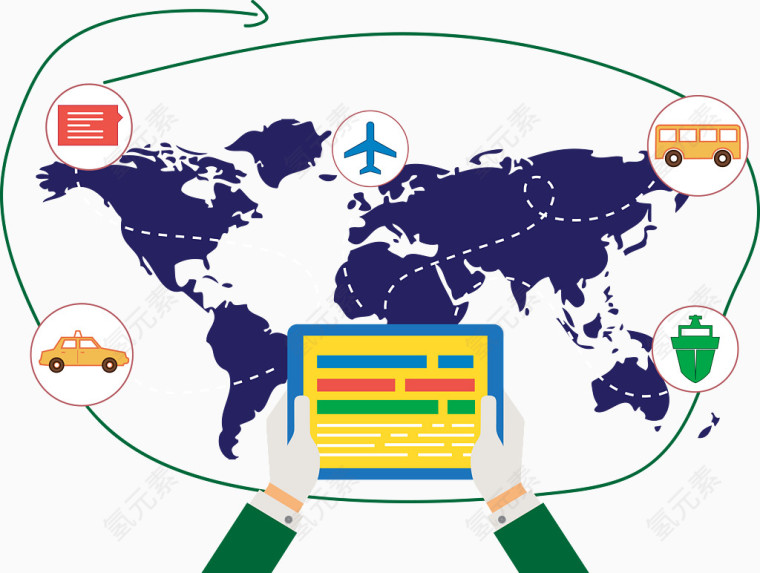 世界旅行路线矢量