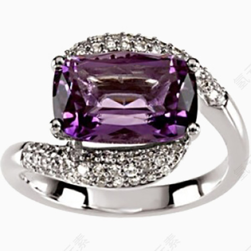 产品实物紫色方形宝石钮壁戒指