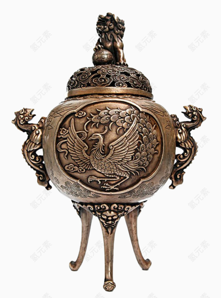 凤凰花纹铜香炉