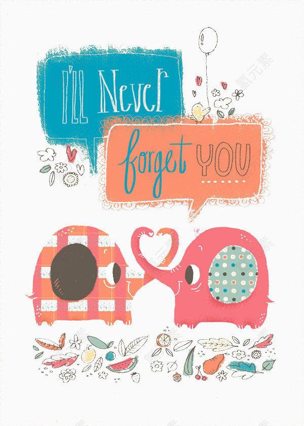 手绘小象水果卡片