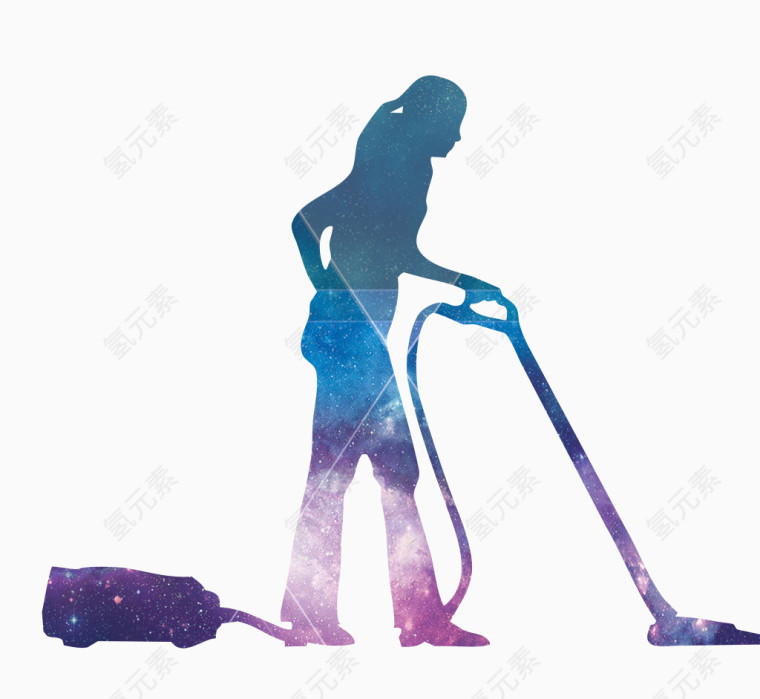 用吸尘器的女人剪影