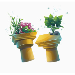 水里的断壁残垣和水草