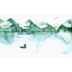 水彩山水画