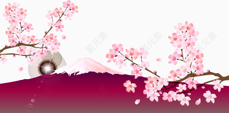 矢量樱花树日落