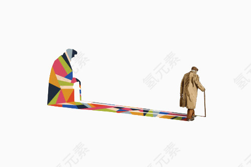 老头行走的影子