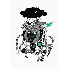 卡通三头机器人