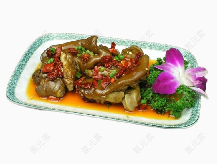 酱香猪蹄紫色花朵摆盘免扣素材