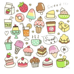 各种蛋糕手绘平铺