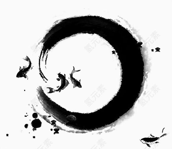 水墨环鱼图片素材
