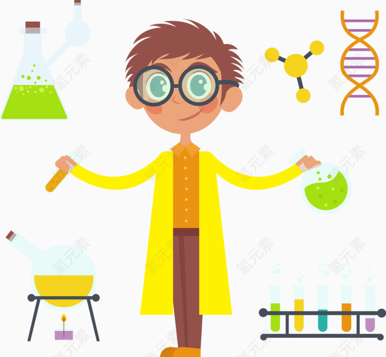 科学家和实验器材矢量图