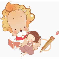 卡通狮子和女孩矢量图