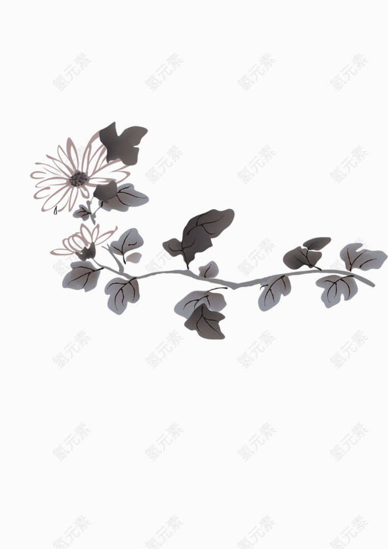 水墨画花枝花瓣