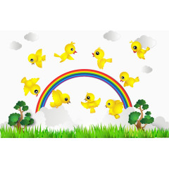 矢量彩虹和小鸟