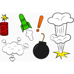卡通矢量炸弹火箭炮仗烟雾
